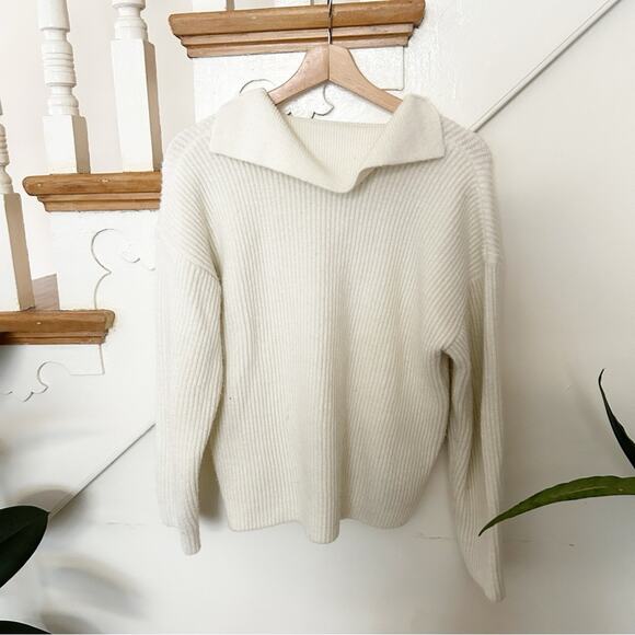 BTFBM Ribbed Knit Sweater Pullover Collared Long Sleeve Ivory Size M Medium - Picture 4 of 5